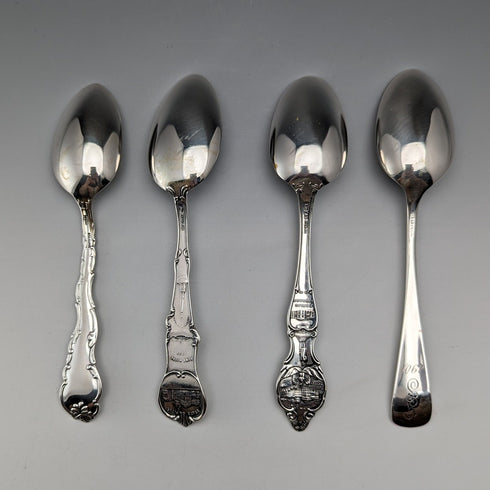1900 年左右美國古董純銀紀念品湯匙 x4 甜點湯匙尺寸